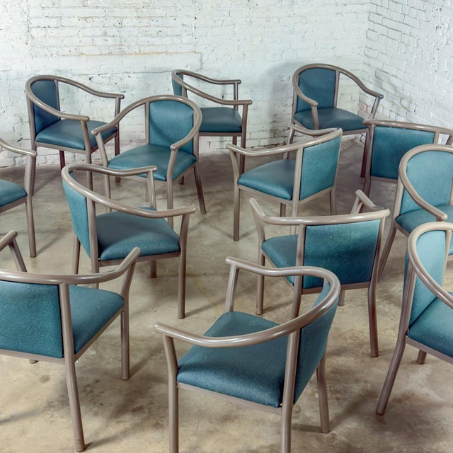 Late 20th Century Modern Set of 15 MTS Dining or Waiting Room Chairs Gray Frames & Blue Vinyl For Sale - Image 12 of 18
