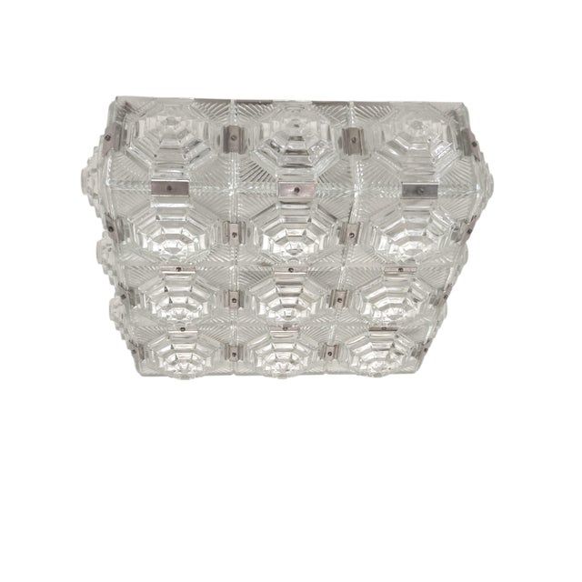 Mid 20th Century Art Deco Revival Geometric Glass Flush Mount /Ceiling Pendant W/ Nickeled Clips For Sale - Image 10 of 16