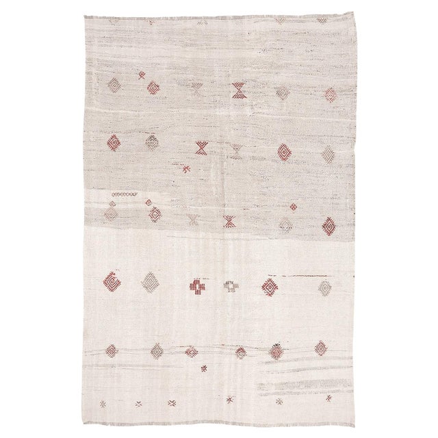 Textile Mid 20th Century Embroidered Vintage Hemp Kilim For Sale - Image 7 of 7