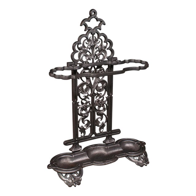 Antique Ornate Stick Stand, English, Umbrella Loop, Victorian, Jacobean Taste For Sale
