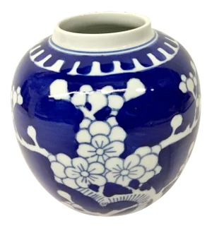 Vintage Cobalt Cherry Blossom Porcelain Ginger Jar