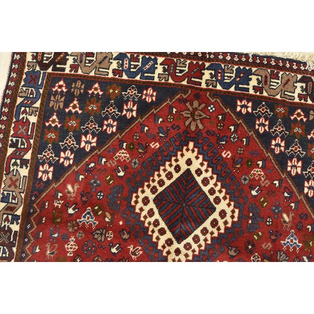 Yalameh Rug 3'5'' X 5'1'' Red Wool Vintage Tribal Hand-Knotted Oriental Carpet For Sale In Philadelphia - Image 6 of 13