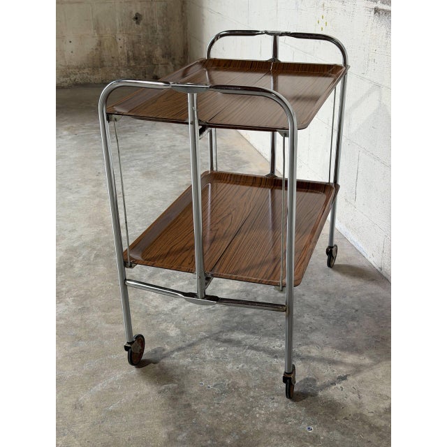 Metal Two-Tier Rosewood Foldable Bar Cart German Mid-Century Modern 1970s For Sale - Image 7 of 10
