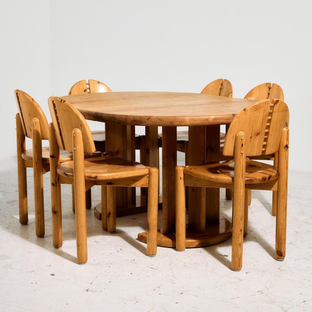 Solid pine dining set from the 1970s designed by Rainer Daumiller for Hirtshals Savvaerk. The set consists of six chairs...