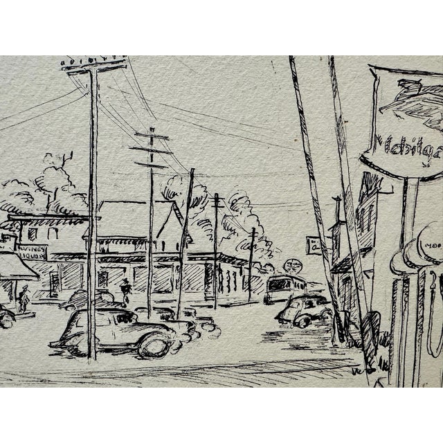 Rustic Henry Emil Salloch Original Drawing on Paper Mid-Century Main Street. For Sale - Image 3 of 6