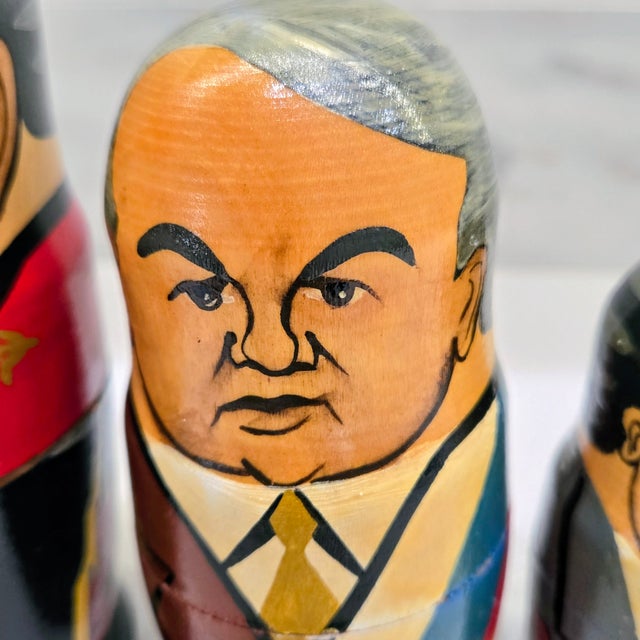 Vintage Russian Political Nesting Dolls, Hand-Painted Moscow 1991, Set of 5 For Sale - Image 9 of 12