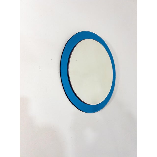 Vintage Italian Round Mirror in Blue Glass and Patina, 1970s For Sale - Image 7 of 8