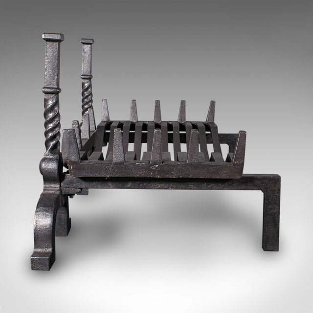 1900 - 1909 Antique Fireplace Set, English Cast Iron, Fire Basket, Andirons, Edwardian, 1910 For Sale - Image 5 of 10