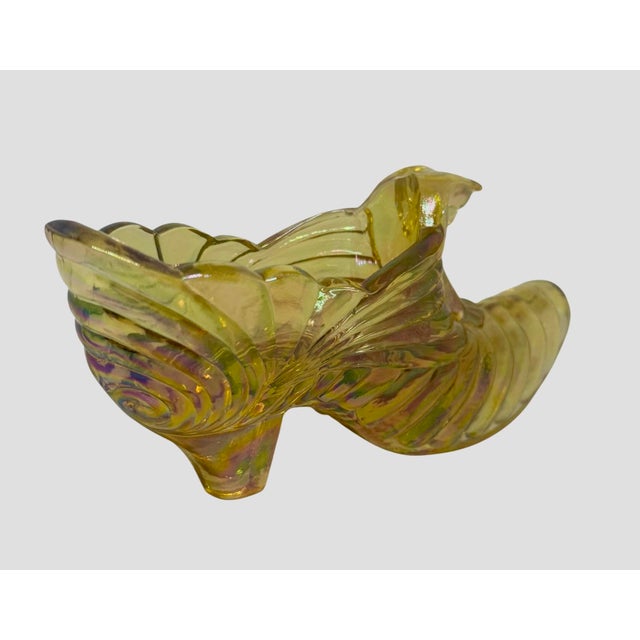 1960s 1960s Fenton Iridescent Amber Carnival Glass Cat Head Slipper Shoe Amber Glass Slipper For Sale - Image 5 of 12