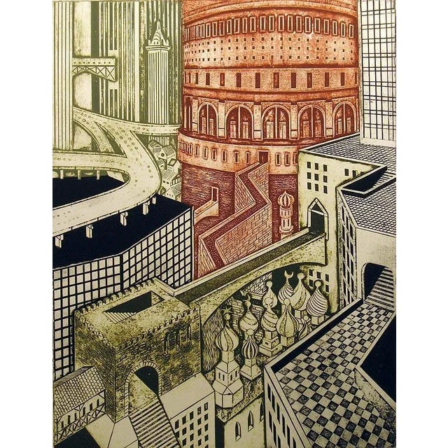 1980s John Ross "Coliseum" Signed Numbered Collagraph Art Print For Sale