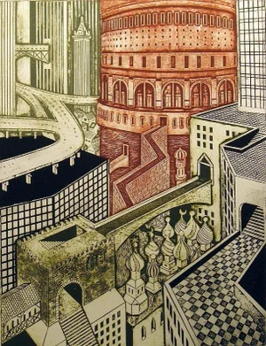 1980s John Ross "Coliseum" Signed Numbered Collagraph Art Print