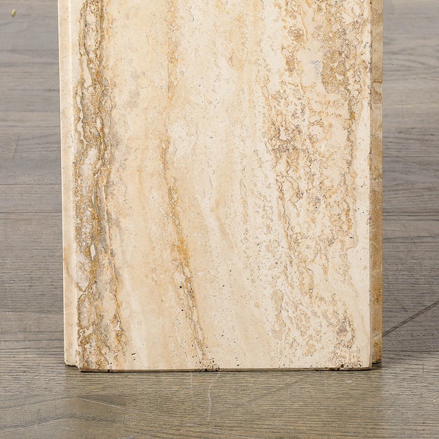 Mid-Century Modernist Rectilinear Travertine Pedestal With Stepped Detailing For Sale - Image 13 of 18