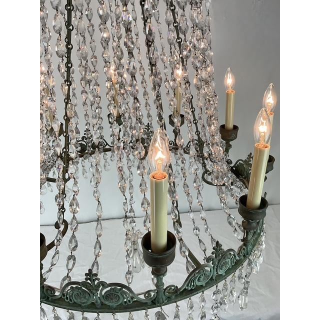 Vintage Regency Crystal Rope Verdigris Chandelier For Sale - Image 9 of 12