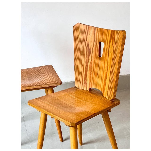 Set of Vintage Brutalist Pine Dining Chairs, in the style of Goran Malmvall, 1960s For Sale - Image 18 of 18