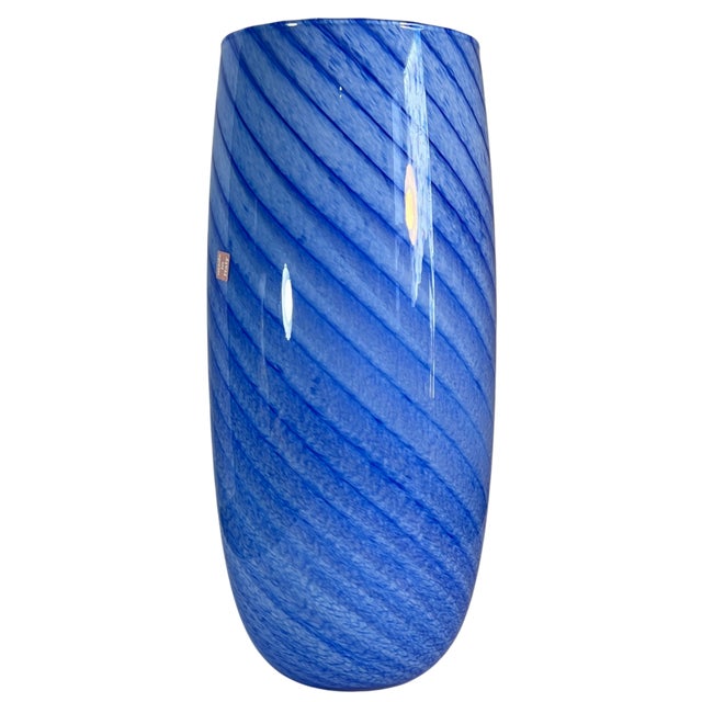 Murano Art GLass Blue Swirl Vase For Sale - Image 12 of 15