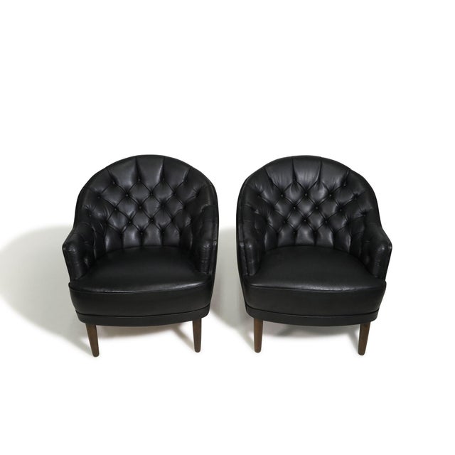 Mid 20th Century Pair of Sculptural Danish Club Chairs in Black Leather Attributed to Georg Kofoed For Sale - Image 13 of 14