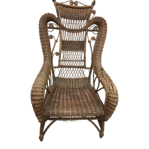 Late 19th Century Heywood Wakefield Platform Wicker Rocking Chair in Original Form