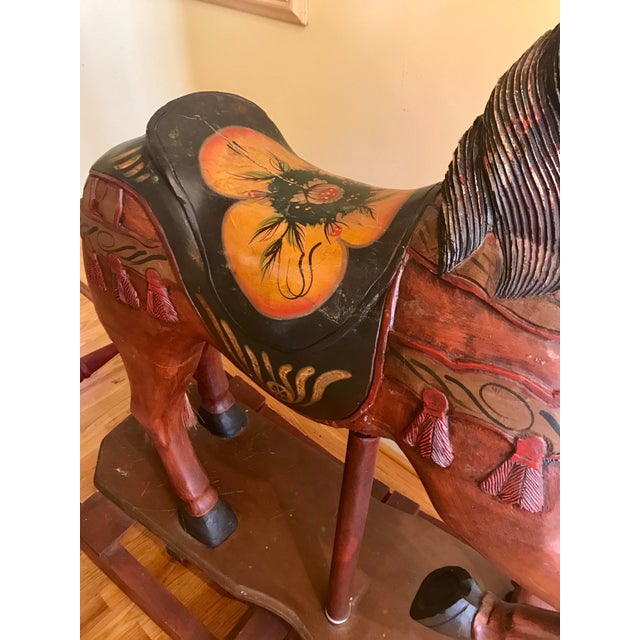 Carousel Rocking Horse Late 19th Century Hand Painted Carved Wood For Sale - Image 4 of 9