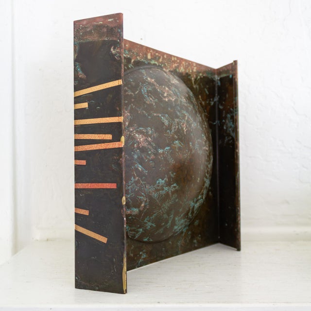 Postmodern Brutalist Brass Copper and Verdigris Metal Bowl Sculpture For Sale - Image 10 of 18