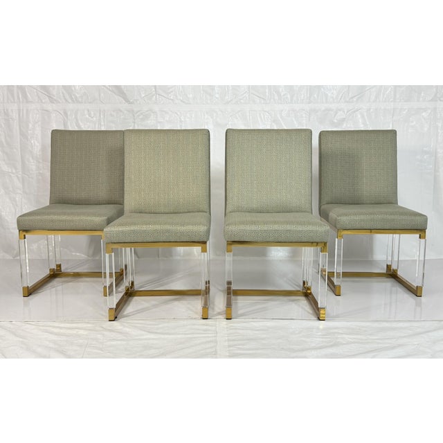 Mid-Century Modern Set of 4 1980s igned Charles Hollis Jones Lucite & Brass Dining Chairs, Metric Line For Sale - Image 3 of 18