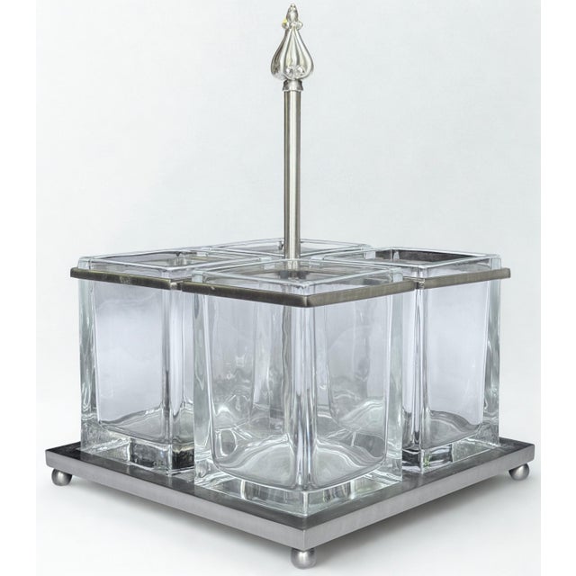 Contemporary Vintage Pewter Tone Four Well Flatware Caddy For Sale - Image 3 of 15