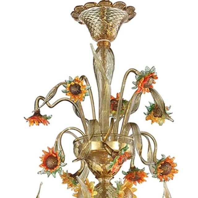 Contemporary Venetian Scenographic Sunflowers Amber and Green Murano Glass Chandelier by Simoeng for Simoeng For Sale - Image 3 of 7