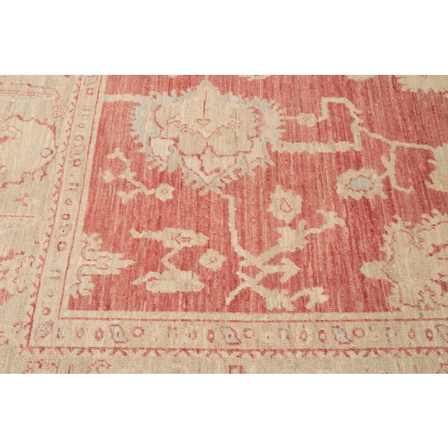 Textile Modern Turkish Oushak Handmade Floral Pattern Rust Wool Rug For Sale - Image 7 of 9