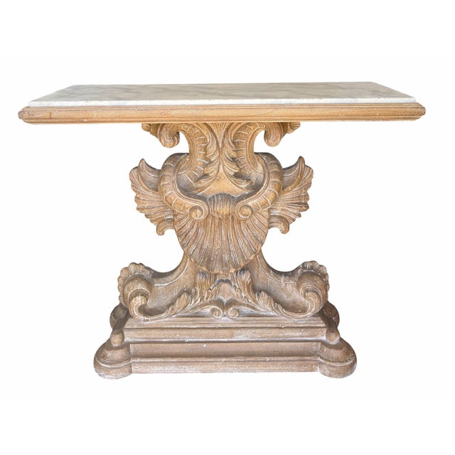 Antique Bleached Walnut Regency Style Marble Top Console Table.