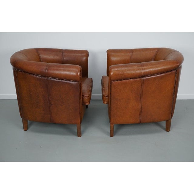 Vintage Dutch Cognac Colored Leather Club Chairs, Set of 2 For Sale - Image 10 of 18