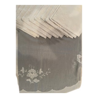 1970s Flower Pattern on Sheer Organdy Oval Tablecloth 104" X 60" Wide. With 11 Matching Napkins That Fold to 10 in Square - 12pcs For Sale