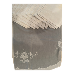1970s Flower Pattern on Sheer Organdy Oval Tablecloth 104" X 60" Wide. With 11 Matching Napkins That Fold to 10 in Square - 12pcs