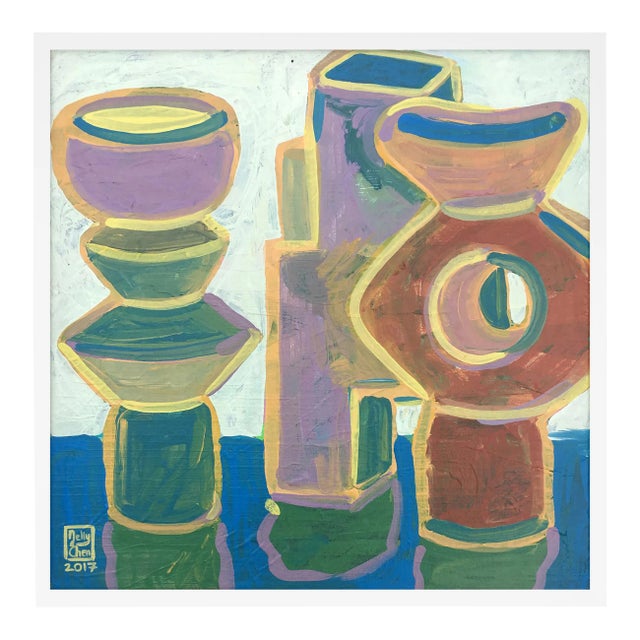 Building Blocks by Jelly Chen in White Framed Paper, Medium Art Print For Sale
