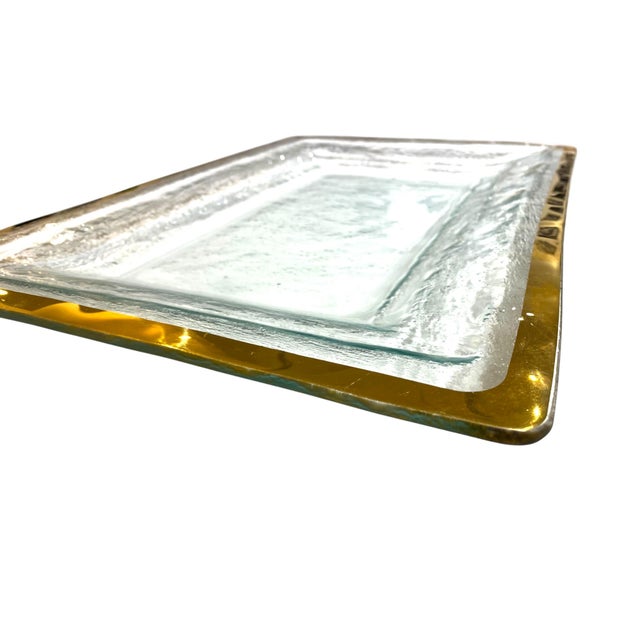 Extra-Large Annieglass Roman Antique Gold Trim Glass Tray For Sale - Image 9 of 12