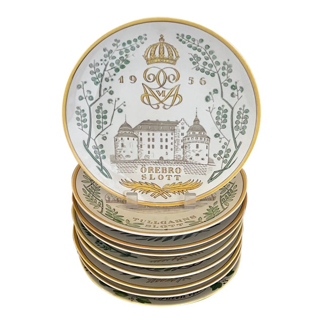 Mid Century Gefle Swedish Castle Wall Plates- Set of 9 For Sale