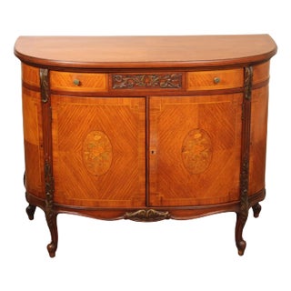 1930's French Louis XV Style Inlaid Satinwood Demilune Commode For Sale