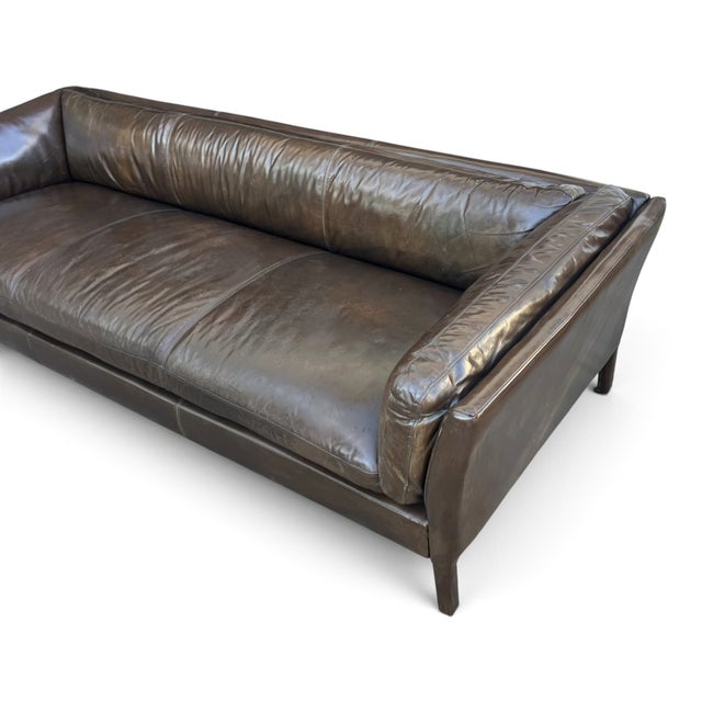Restoration Hardware Sorensen Sofa in Tobacco Brown Leather With Natural Patina For Sale - Image 16 of 16