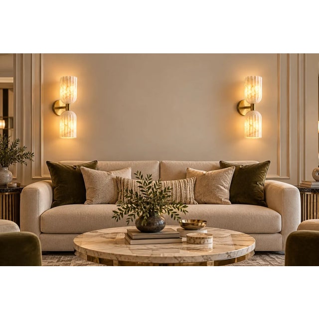 Handcrafted Brass & Natural Alabaster, Double Wall Sconces, Bathroom & Bedroom Lighting - Pair For Sale - Image 4 of 9