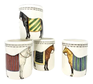 Contemporary The Mane Lion Italian Hand-Painted Equestrian Tumblers- Set of 4