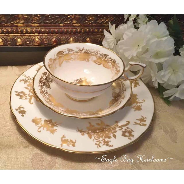 1930s Hammersley Rose Point White & Gold Bone China Teacup Trio Sets - Set for 2 For Sale In Philadelphia - Image 6 of 13