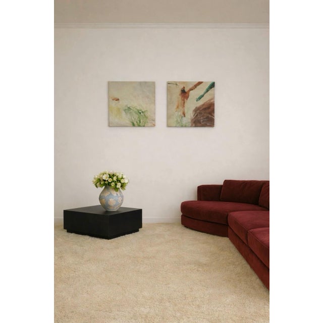 2020s Abstract Acrylic Painting Set, Minimalist Neutral Wall Art, Modern Interior Art, Beige Brown Abstract Canvas - Set of 2 For Sale - Image 5 of 5