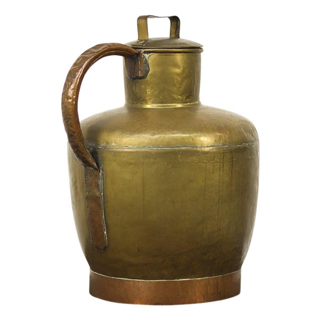 Large Rustic Farmhouse French Brass Canne à Lait or Milk Jug For Sale