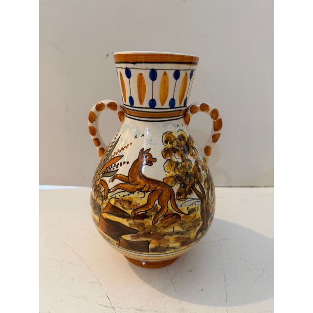 Orange Vintage Hand-Painted Ceramic Vessels Pair For Sale - Image 8 of 10