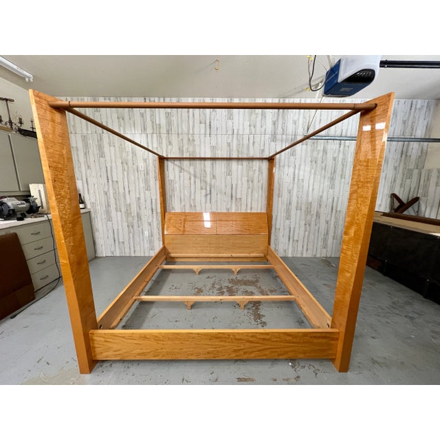 Giorgio Collection Exotic Satinwood & Leather wrapped Poster Bed. Luxurious satinwood base, headboard, and beveled...