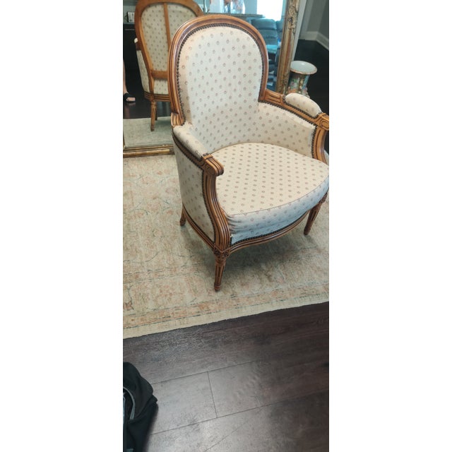 Wood Antique Carved Walnut French Style, Bergere Chair For Sale - Image 7 of 12
