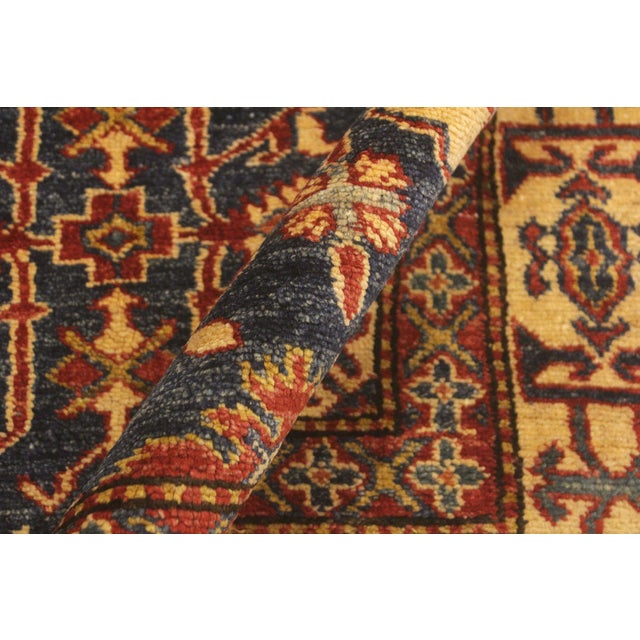 Textile Boho Chic Super Kazak Blue/Gold Wool Rug - 3'11'' X 6'3'' For Sale - Image 7 of 10