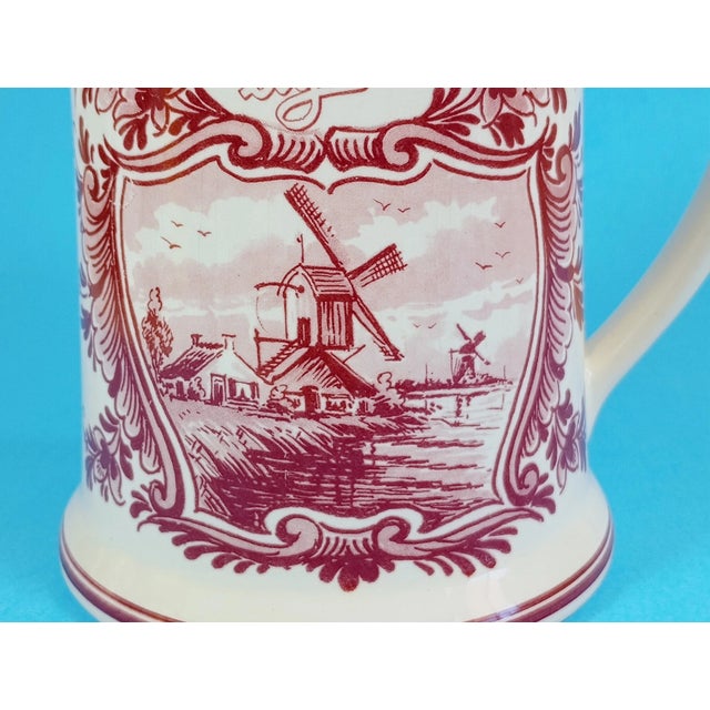 Delft Vintage Delft Red Floral Handwork Holland Mug For Sale - Image 4 of 7