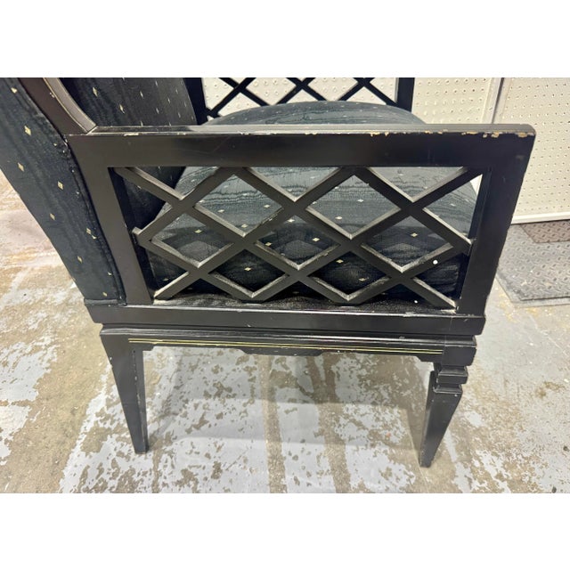 Hollywood Regency Vintage Fretwork High Back Chippendale Livingroom Desk Wingback Chair Armchair For Sale - Image 3 of 12