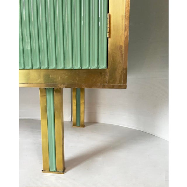 Metal Sage Green Glass and Brass Bar Cabinet or Sideboard, 1970s For Sale - Image 7 of 16