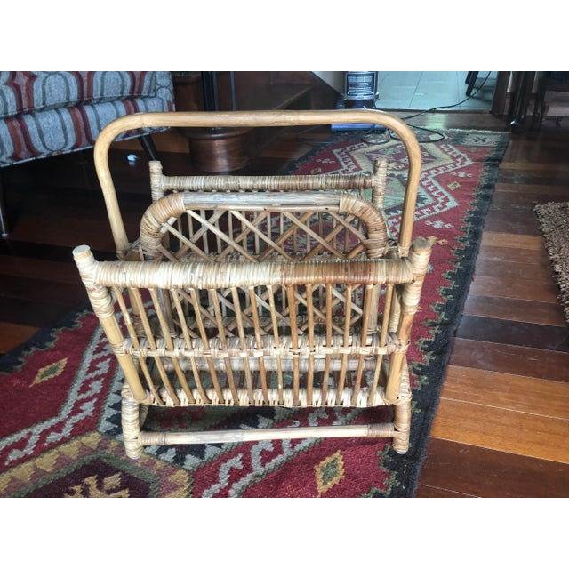 Wood Vintage Mid Century Bamboo Magazine Rack Basket For Sale - Image 7 of 7