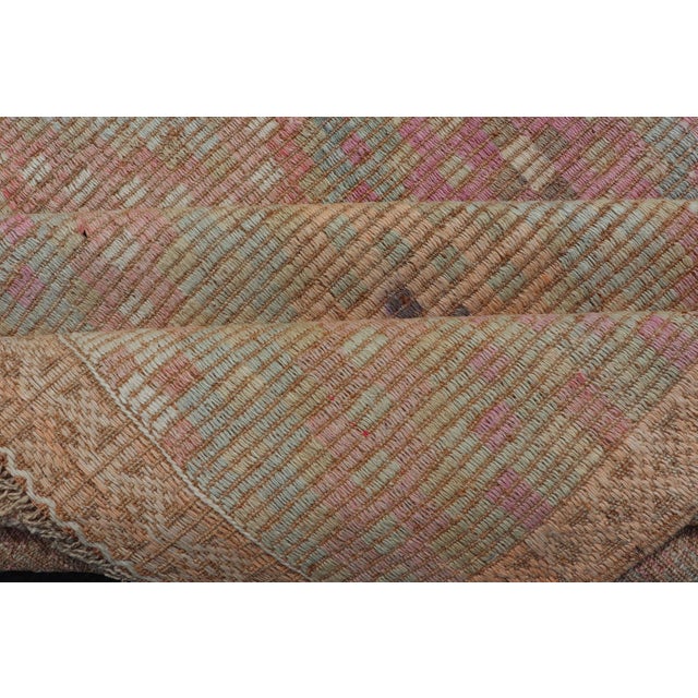 Vintage Turkish Kilim Rug With Peach, Sage, Gold and Soft Pink Diamonds 5'11 X 10'0 For Sale - Image 14 of 15